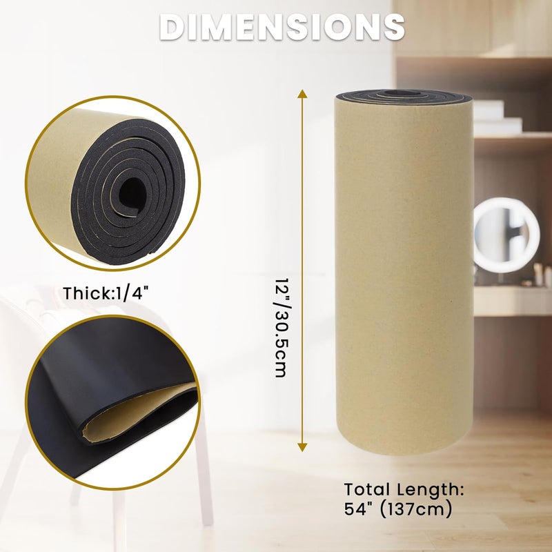 IVWNNN Sponge Neoprene with Adhesive Foam Rubber Sheet 1/4” Thick X 12” Wide X 54” Long Cut to Multiple Dimensions for DIY, Gaskets, Crafts, Cosplay Soundproof Weatherproof Padding Neoprene Fabric - Image 3